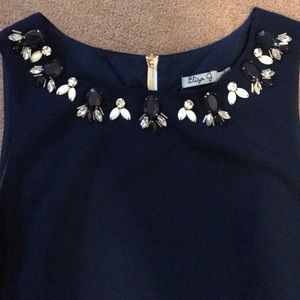 Eliza J Navy blue embellished neckline dress
